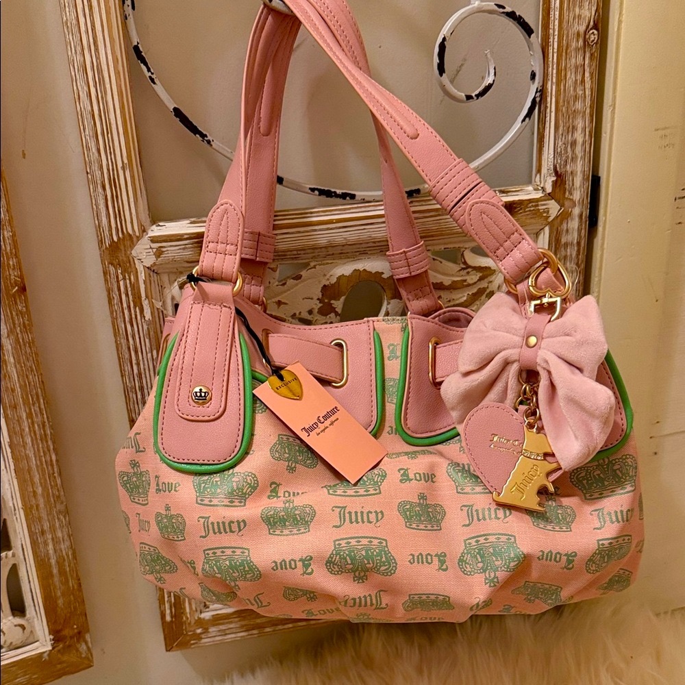 Juicy Couture Pink and Green Shoulder Bag exclusive Fan club Satchel 💕